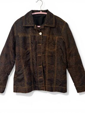 Dark Brown Quilted Jacket with Copper Stitching